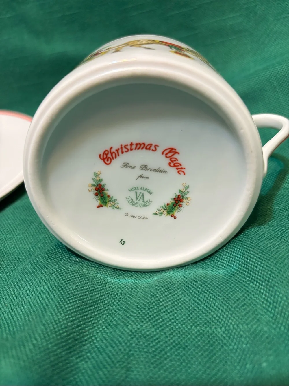 Vista Alegre Cup and Saucer with Holiday Horse Pulling Gifts Motif